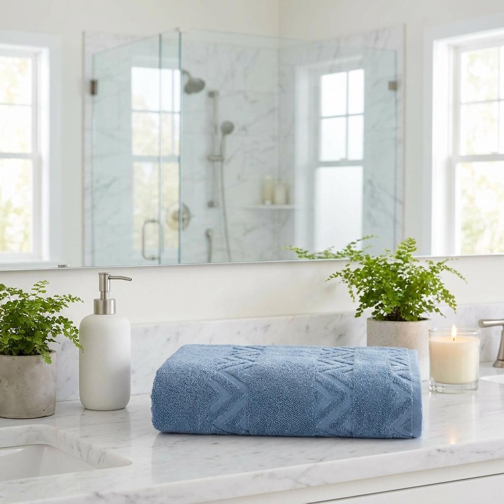 Set of Two Blue Geometric Turkish Cotton 40" X 70" Bath Sheet - HomeRoots - Flyclothing LLC