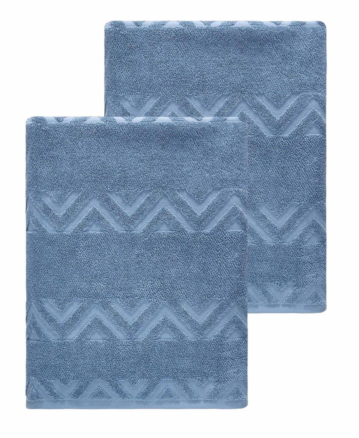 Set of Two Blue Geometric Turkish Cotton 40" X 70" Bath Sheet - HomeRoots - Flyclothing LLC