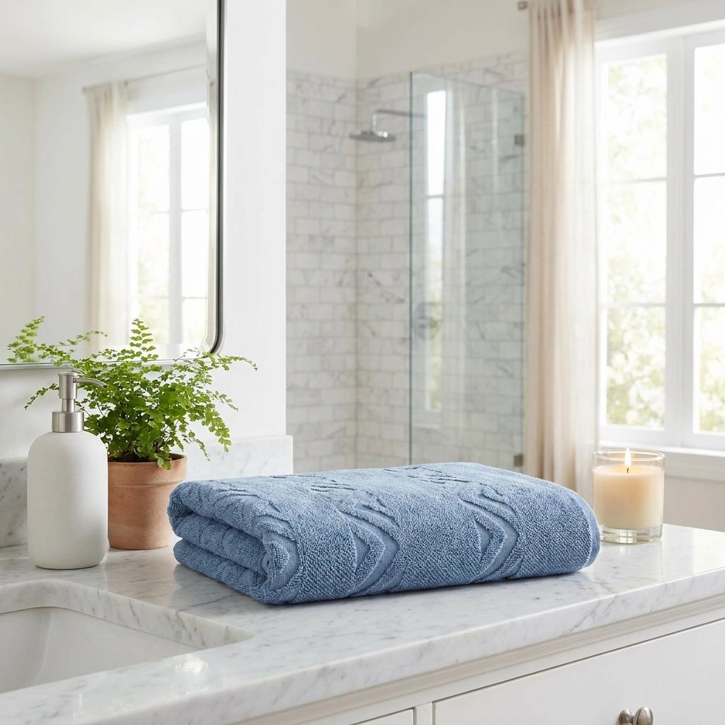 Set of Two Blue Geometric Turkish Cotton 27" X 54" Bath Towels - HomeRoots - Flyclothing LLC