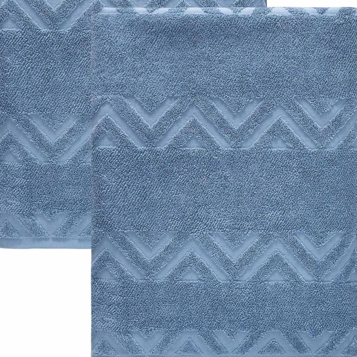 Set of Two Blue Geometric Turkish Cotton 27" X 54" Bath Towels - HomeRoots - Flyclothing LLC