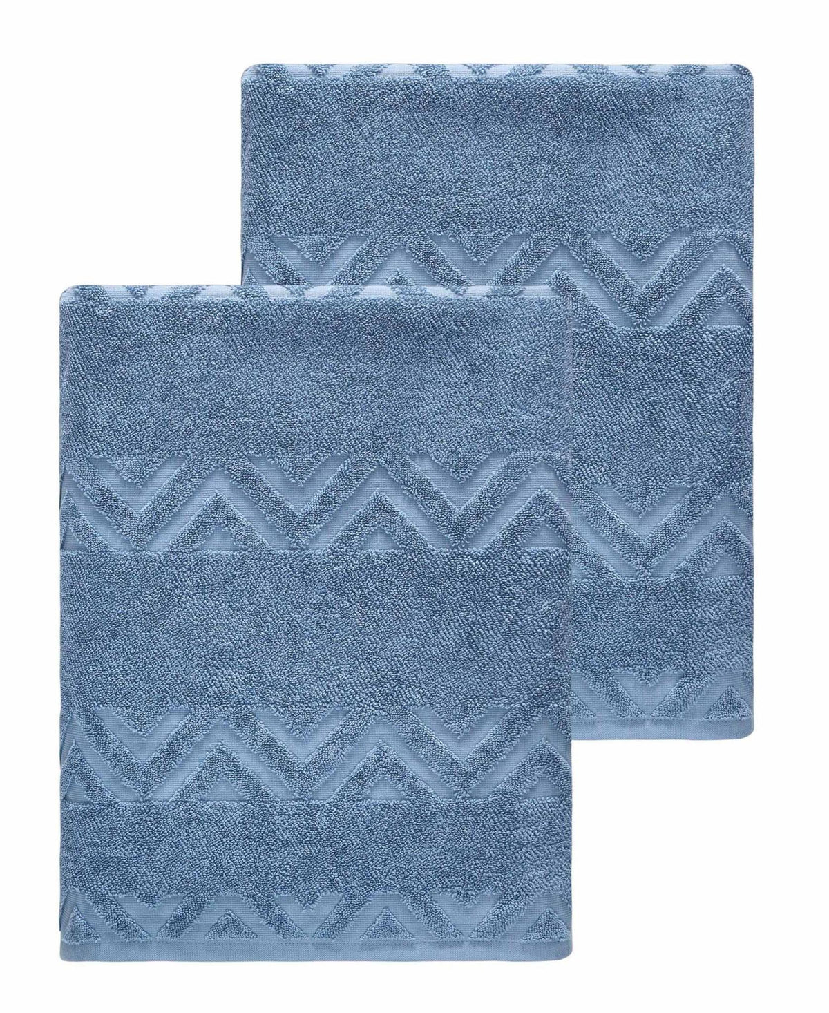 Set of Two Blue Geometric Turkish Cotton 27" X 54" Bath Towels - HomeRoots - Flyclothing LLC