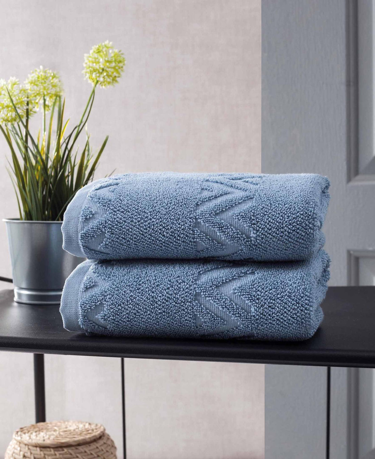 Set of Two Blue Geometric Turkish Cotton 16" X 30" Hand Towels - HomeRoots - Flyclothing LLC