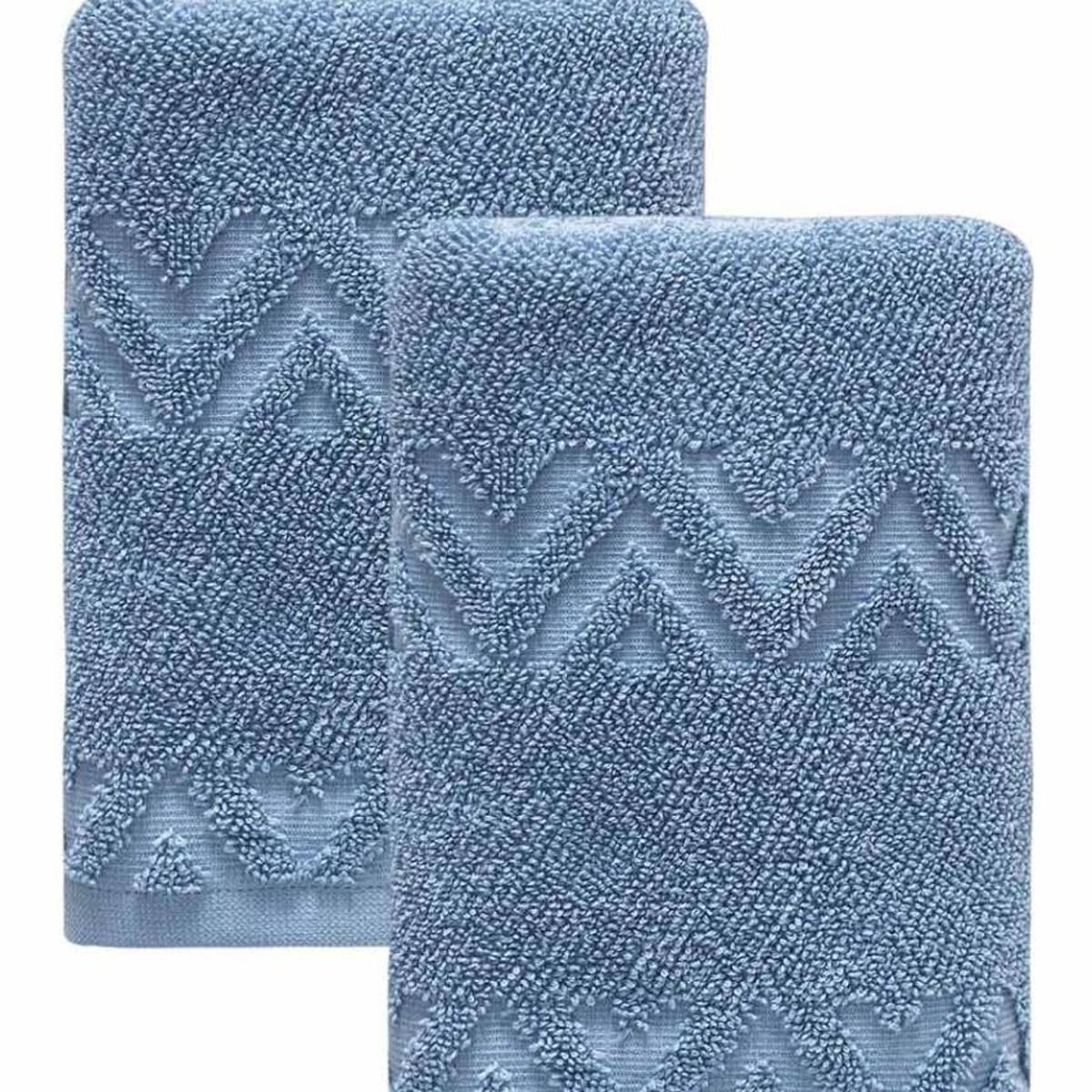 Set of Two Blue Geometric Turkish Cotton 16" X 30" Hand Towels - HomeRoots - Flyclothing LLC