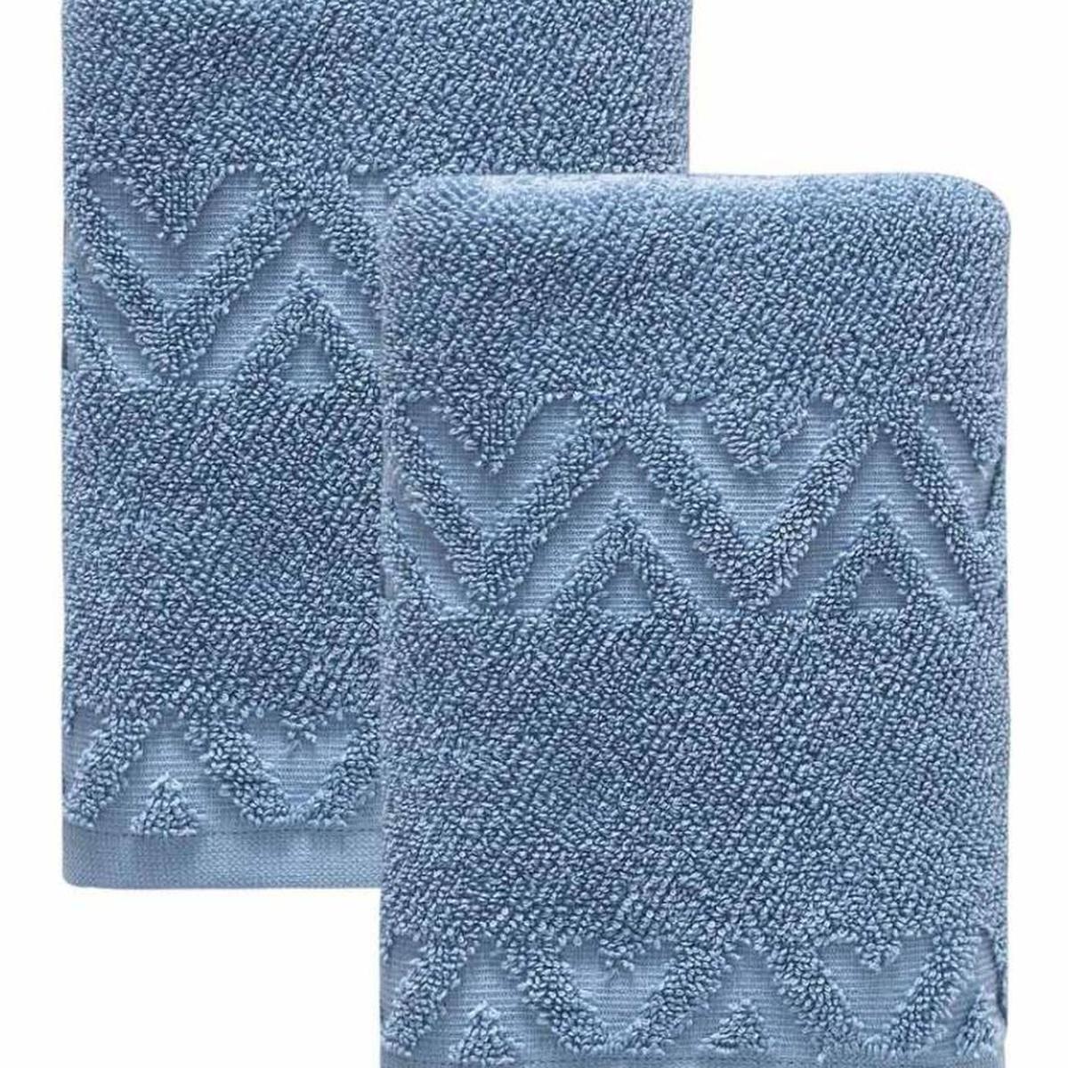 Set of Two Blue Geometric Turkish Cotton 16" X 30" Hand Towels - HomeRoots - Flyclothing LLC