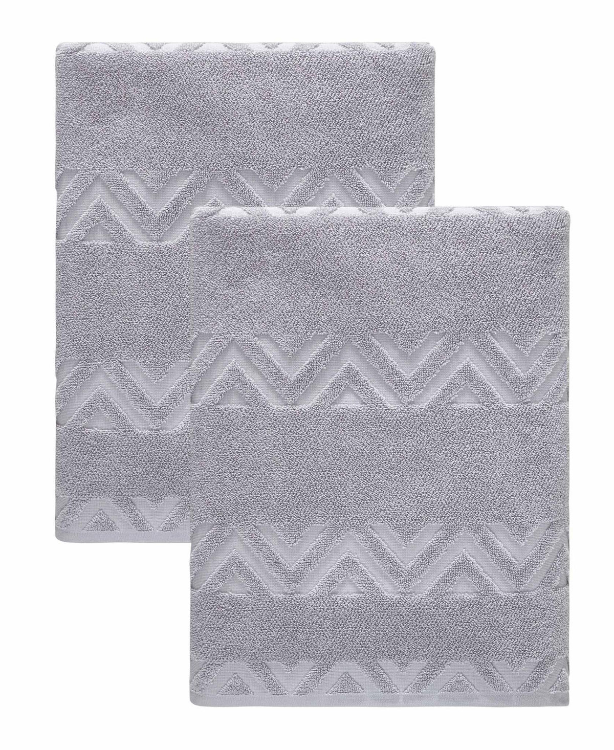 Set of Two Light Gray Geometric Turkish Cotton 40" X 70" Bath Sheet - HomeRoots - Flyclothing LLC