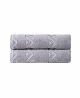 Set of Two Light Gray Geometric Turkish Cotton 40" X 70" Bath Sheet - HomeRoots - Flyclothing LLC