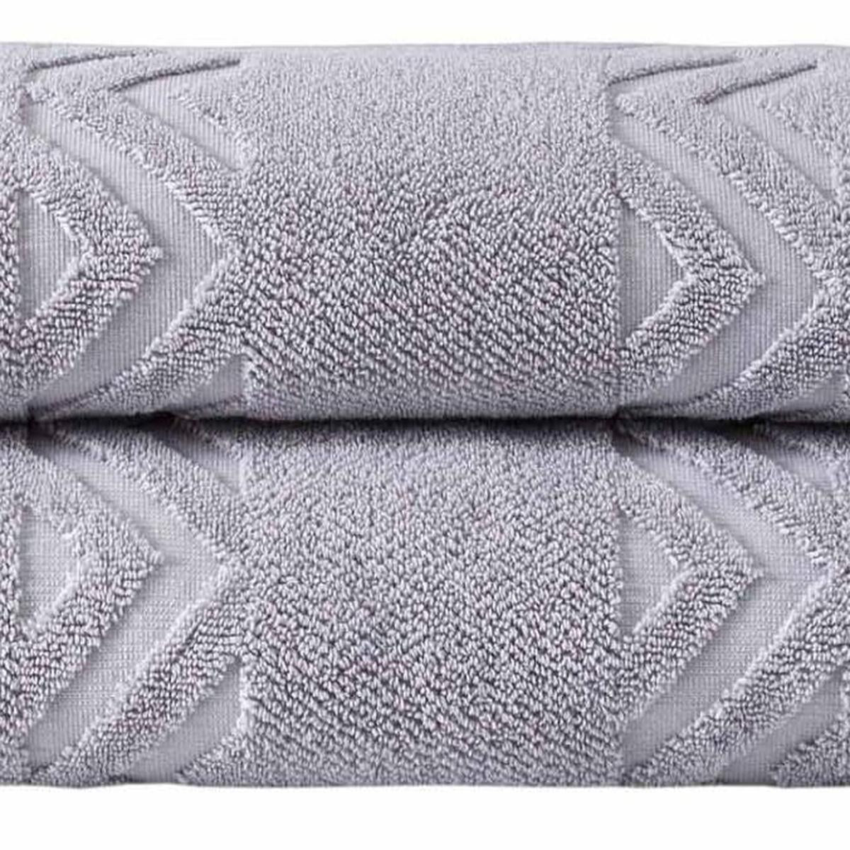 Set of Two Light Gray Geometric Turkish Cotton 40" X 70" Bath Sheet - HomeRoots - Flyclothing LLC