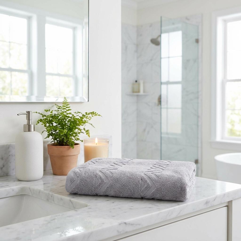 Set of Two Light Gray Geometric Turkish Cotton 40" X 70" Bath Sheet - HomeRoots - Flyclothing LLC