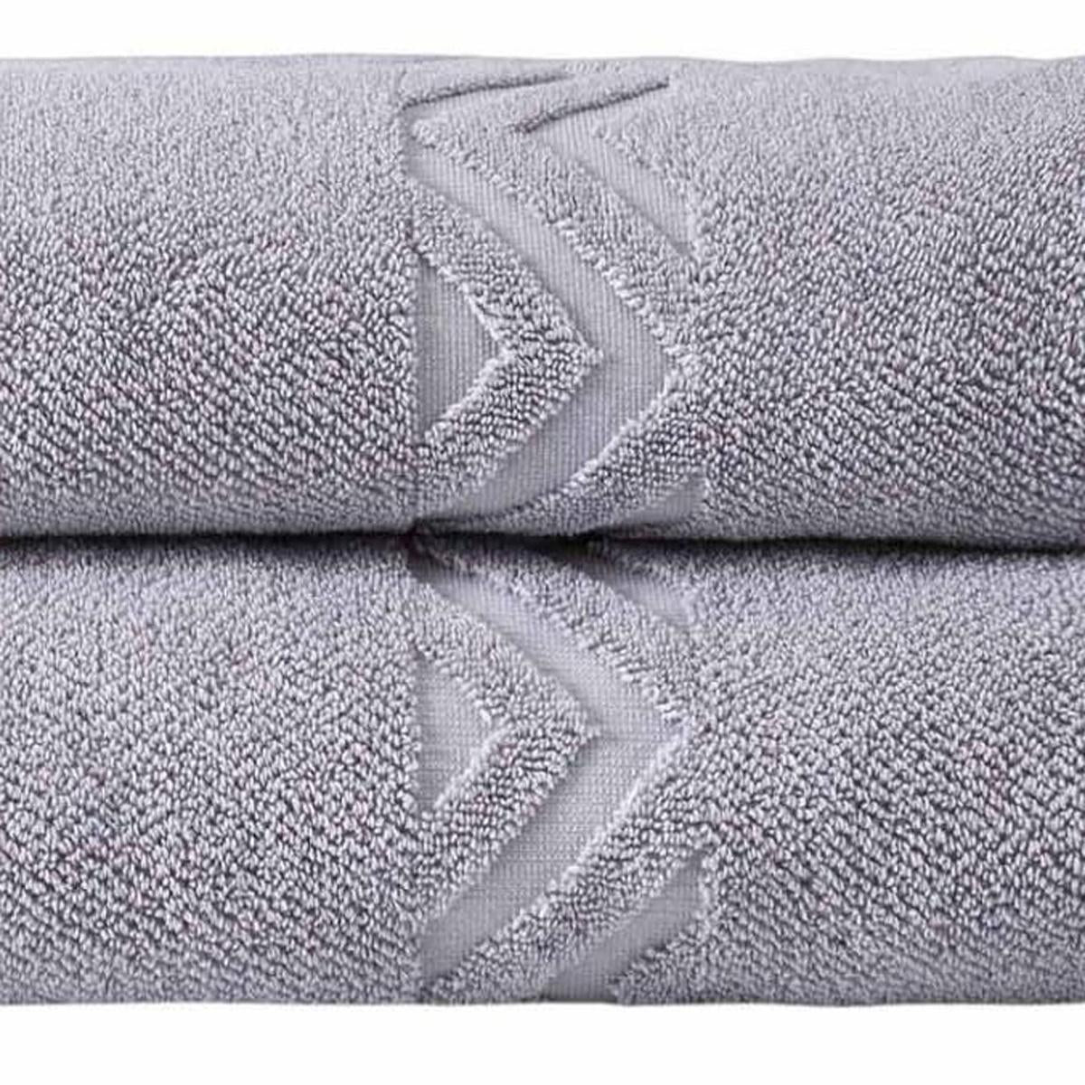 Set of Two Light Gray Geometric Turkish Cotton 40" X 70" Bath Sheet - HomeRoots - Flyclothing LLC