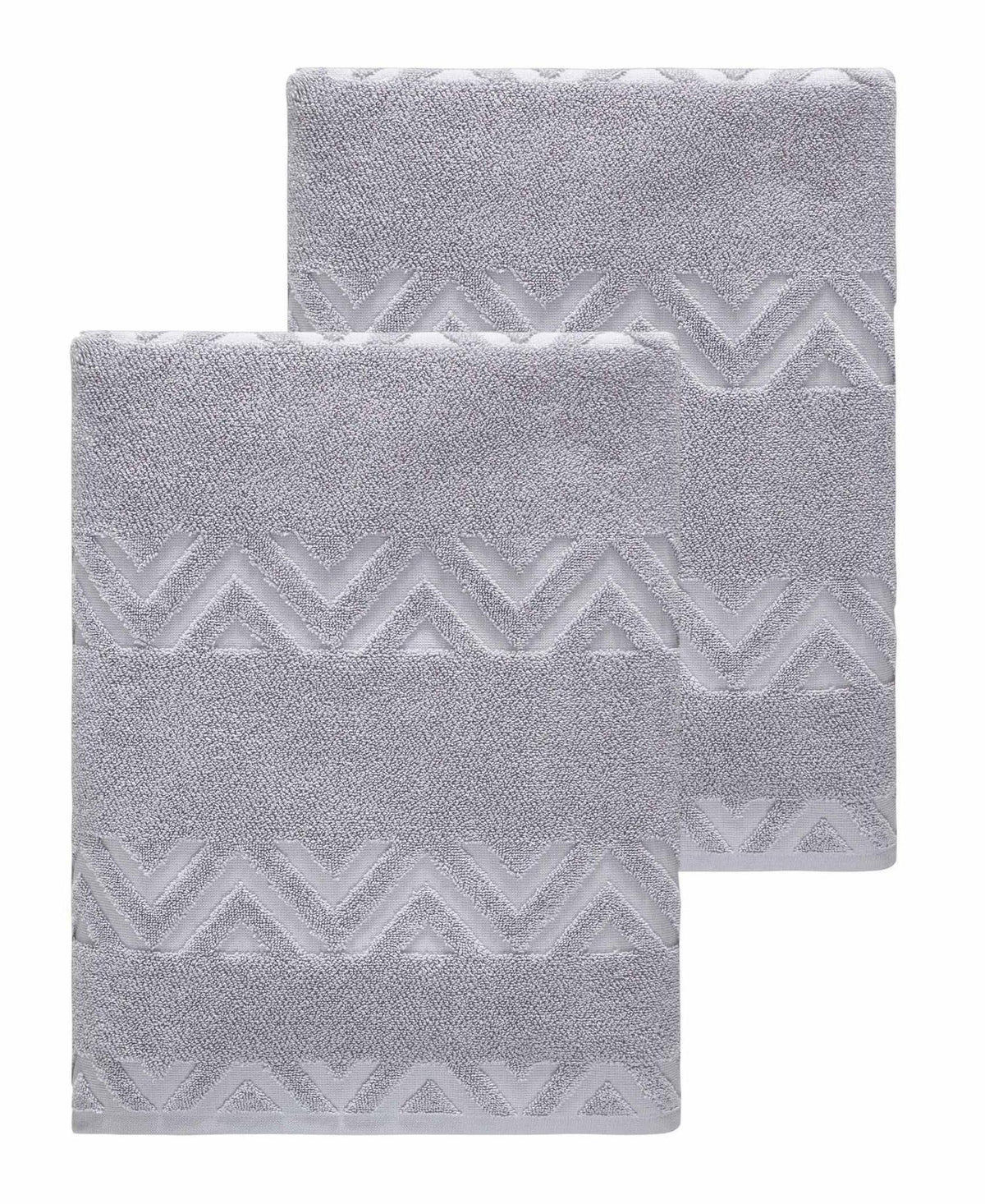 Set of Two Light Gray Geometric Turkish Cotton 40" X 70" Bath Sheet - HomeRoots - Flyclothing LLC