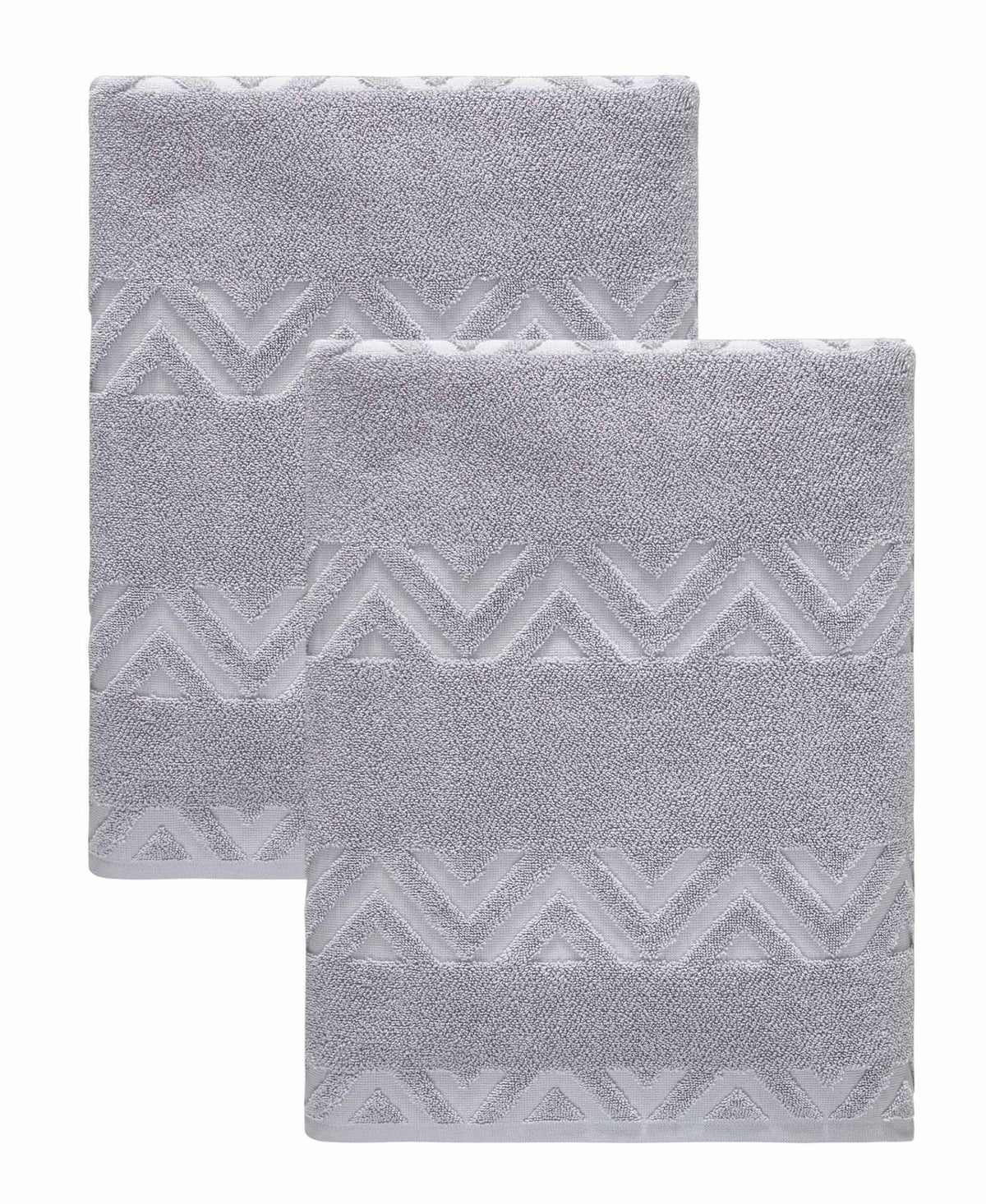 Set of Two Light Gray Geometric Turkish Cotton 27" X 54" Bath Towels - HomeRoots - Flyclothing LLC