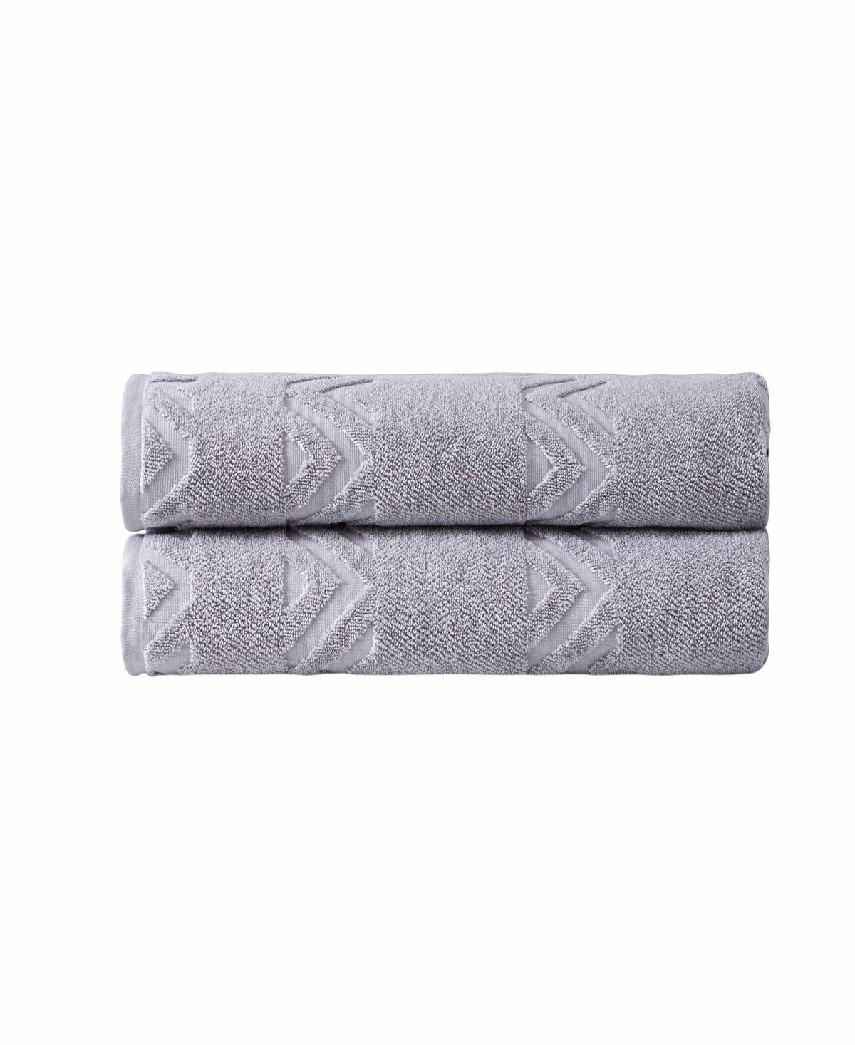 Set of Two Light Gray Geometric Turkish Cotton 27" X 54" Bath Towels - HomeRoots - Flyclothing LLC