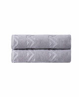 Set of Two Light Gray Geometric Turkish Cotton 27" X 54" Bath Towels - HomeRoots - Flyclothing LLC