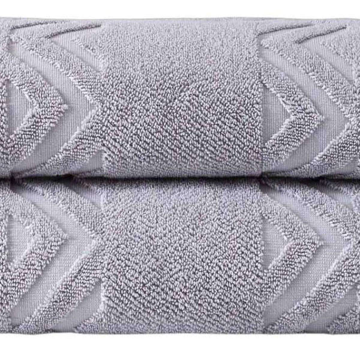 Set of Two Light Gray Geometric Turkish Cotton 27" X 54" Bath Towels - HomeRoots - Flyclothing LLC