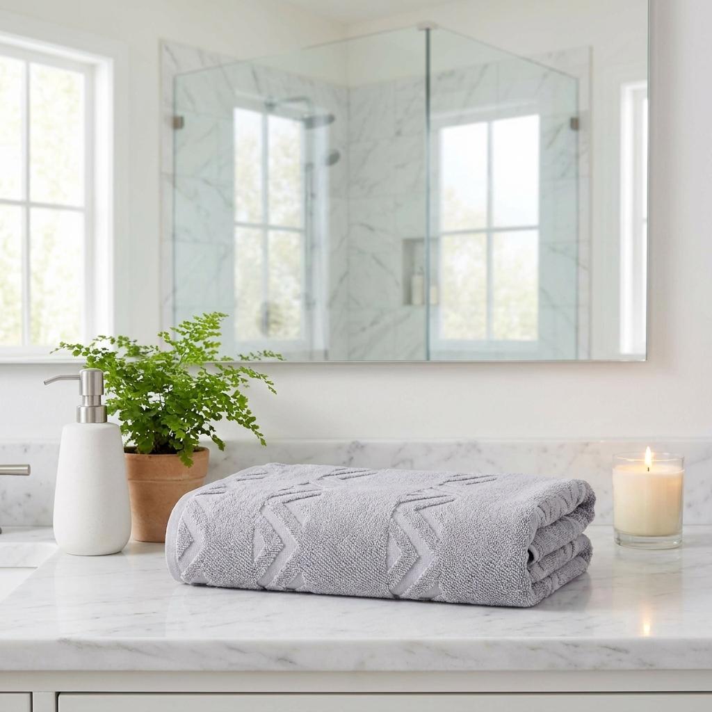Set of Two Light Gray Geometric Turkish Cotton 27" X 54" Bath Towels - HomeRoots - Flyclothing LLC