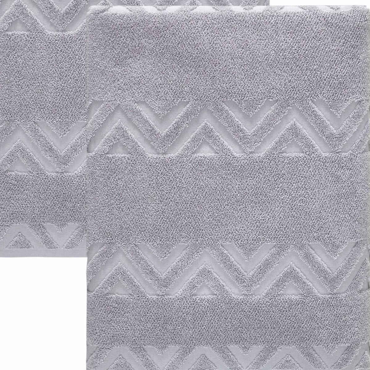 Set of Two Light Gray Geometric Turkish Cotton 27" X 54" Bath Towels - HomeRoots - Flyclothing LLC