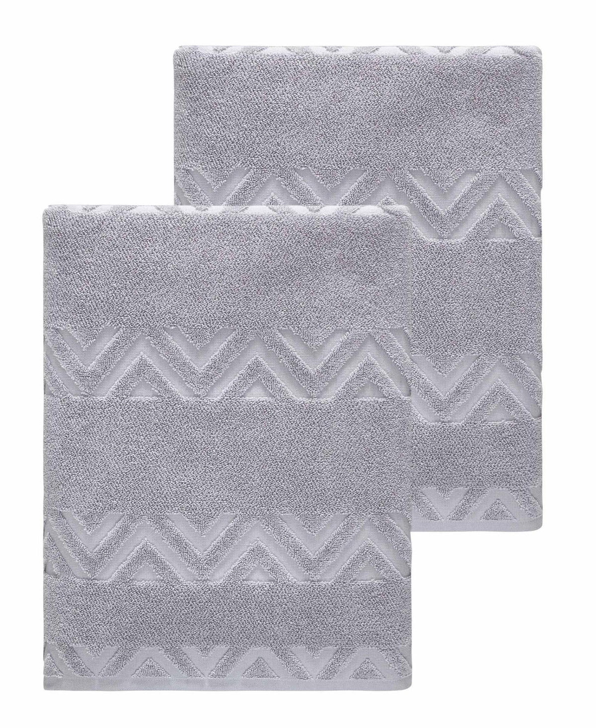 Set of Two Light Gray Geometric Turkish Cotton 27" X 54" Bath Towels - HomeRoots - Flyclothing LLC