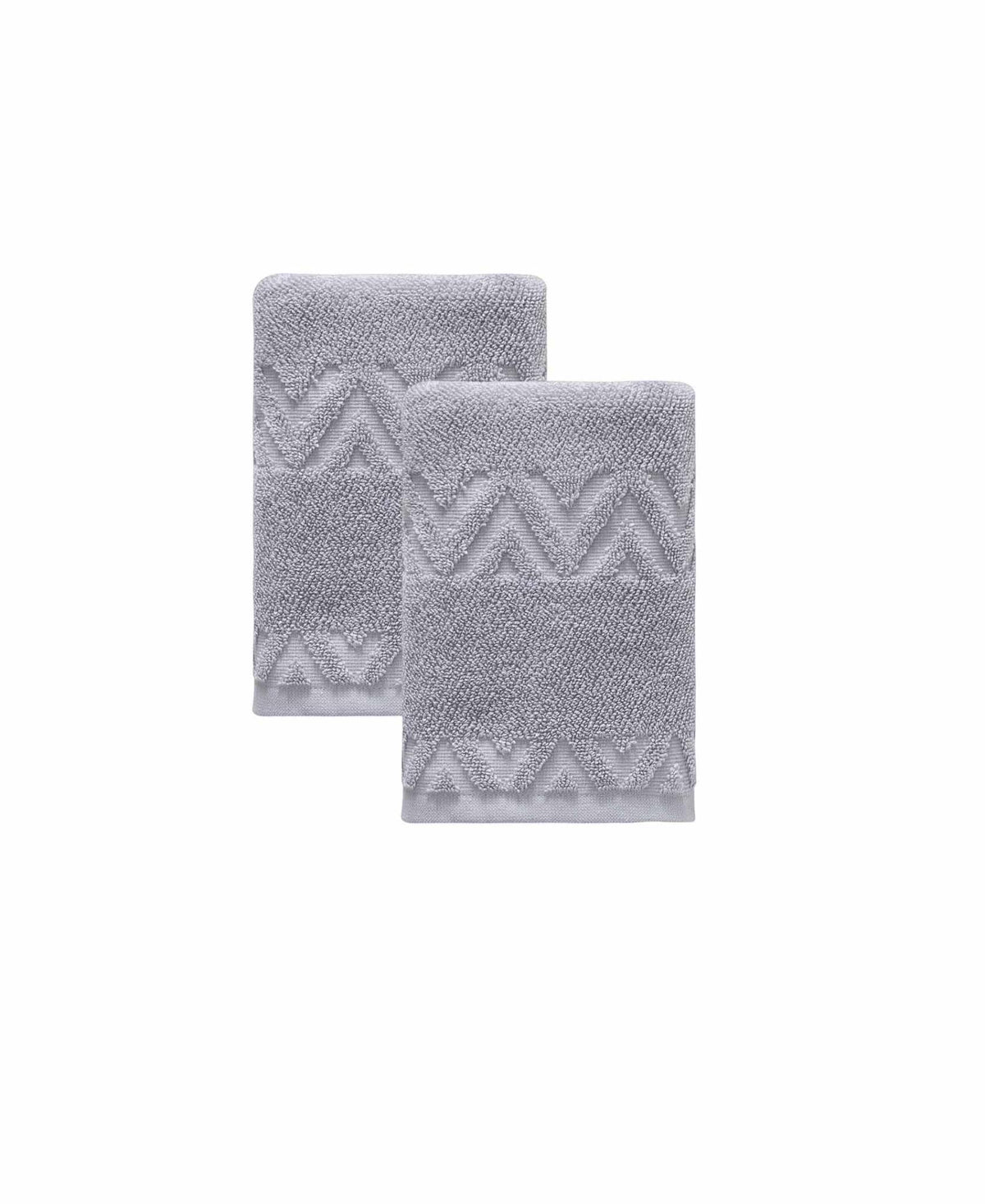 Set of Two Light Gray Geometric Turkish Cotton 16" X 30" Hand Towels - HomeRoots - Flyclothing LLC