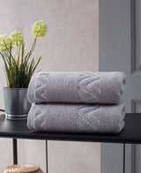 Set of Two Light Gray Geometric Turkish Cotton 16" X 30" Hand Towels - HomeRoots - Flyclothing LLC