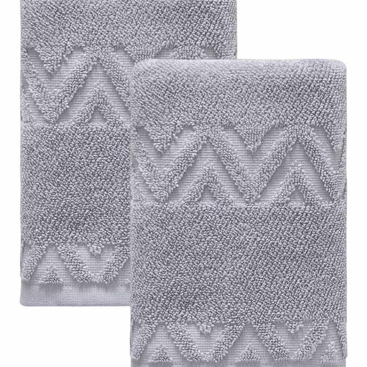 Set of Two Light Gray Geometric Turkish Cotton 16" X 30" Hand Towels - HomeRoots - Flyclothing LLC