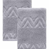 Set of Two Light Gray Geometric Turkish Cotton 16" X 30" Hand Towels - HomeRoots - Flyclothing LLC