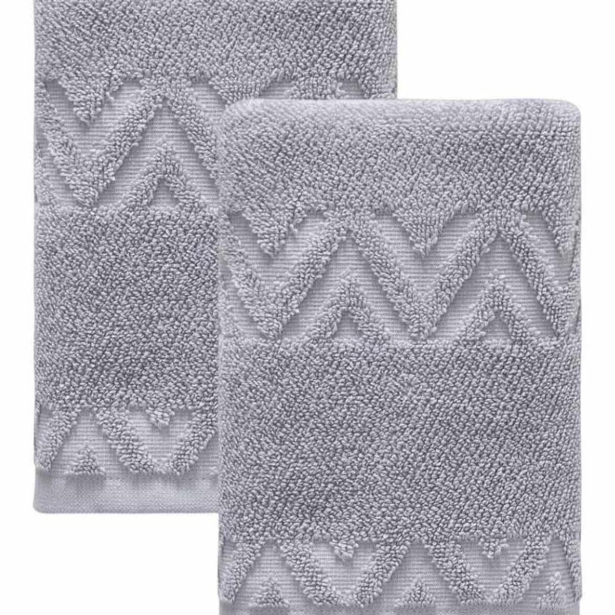 Set of Two Light Gray Geometric Turkish Cotton 16" X 30" Hand Towels - HomeRoots - Flyclothing LLC