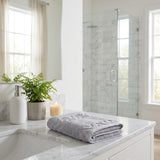 Set of Two Light Gray Geometric Turkish Cotton 16" X 30" Hand Towels - HomeRoots - Flyclothing LLC