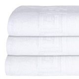 Set of Three White Greek Key Turkish Cotton 40" X 60" Bath Sheet - HomeRoots - Flyclothing LLC