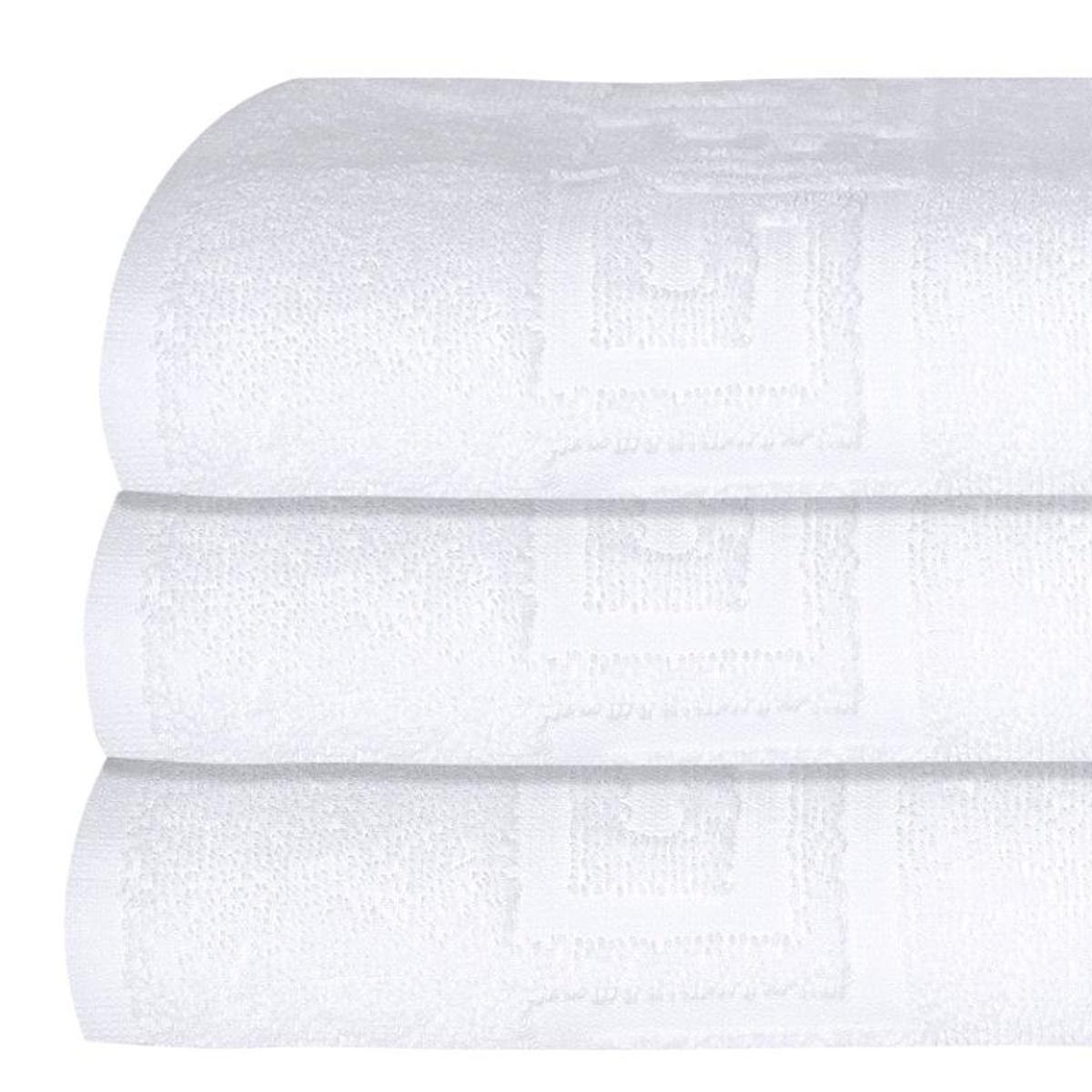 Set of Three White Greek Key Turkish Cotton 40" X 60" Bath Sheet - HomeRoots - Flyclothing LLC