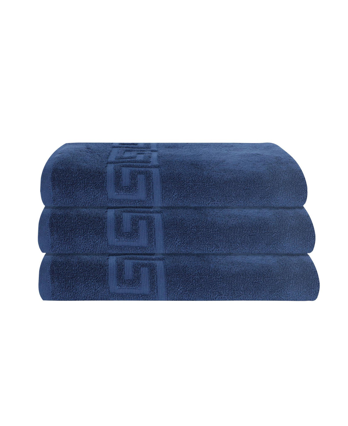 Set of Three Navy Blue Greek Key Turkish Cotton 40" X 60" Bath Sheet - HomeRoots - Flyclothing LLC