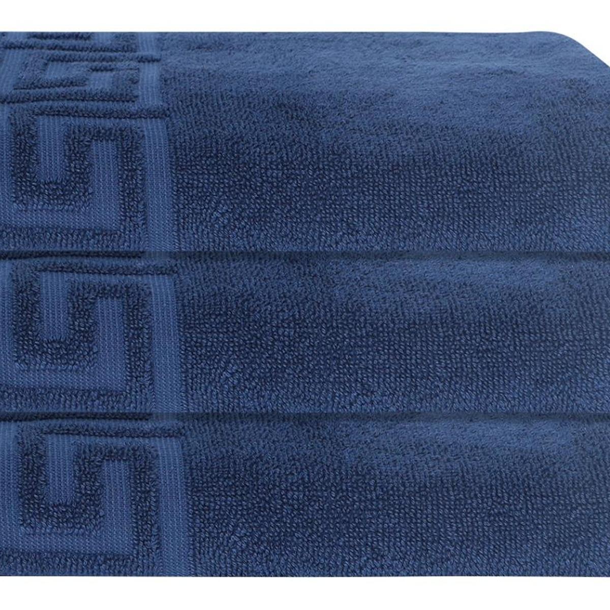 Set of Three Navy Blue Greek Key Turkish Cotton 40" X 60" Bath Sheet - HomeRoots - Flyclothing LLC