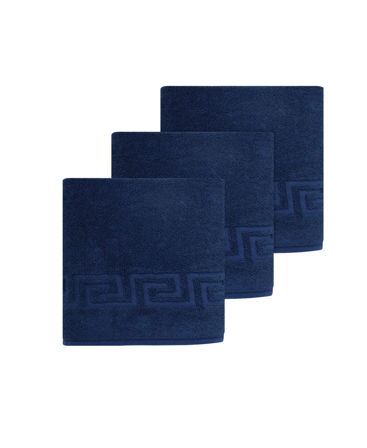 Set of Three Navy Blue Greek Key Turkish Cotton 40" X 60" Bath Sheet - HomeRoots - Flyclothing LLC