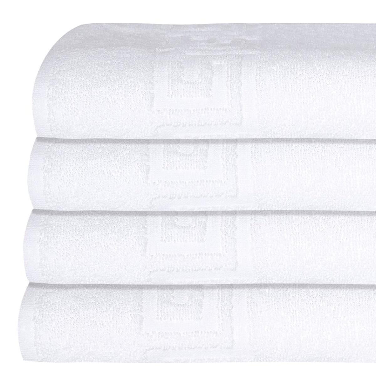 Set of Four White Greek Key Turkish Cotton 40" X 60" Bath Sheet - HomeRoots - Flyclothing LLC