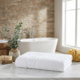 Set of Four White Greek Key Turkish Cotton 40" X 60" Bath Sheet - HomeRoots - Flyclothing LLC