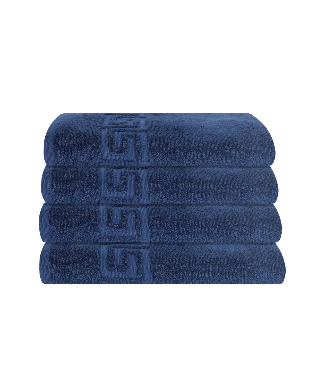 Set of Four Navy Blue Greek Key Turkish Cotton 40" X 60" Bath Sheet - HomeRoots - Flyclothing LLC