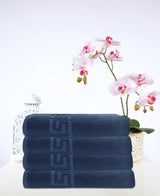 Set of Four Navy Blue Greek Key Turkish Cotton 40" X 60" Bath Sheet - HomeRoots - Flyclothing LLC