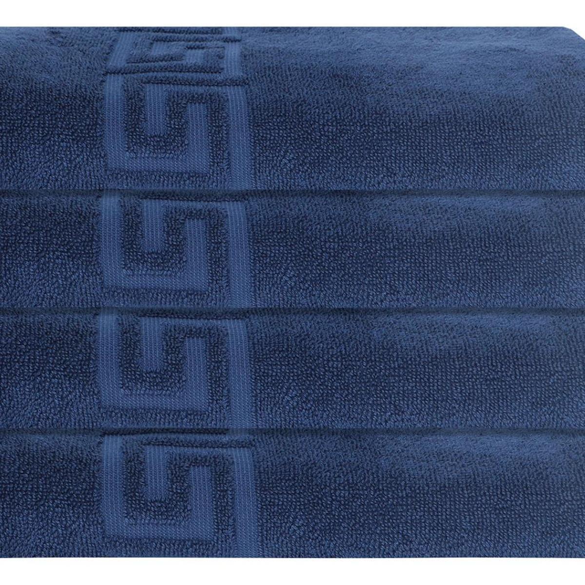 Set of Four Navy Blue Greek Key Turkish Cotton 40" X 60" Bath Sheet - HomeRoots - Flyclothing LLC