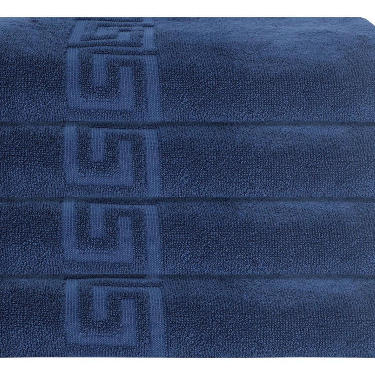 Set of Four Navy Blue Greek Key Turkish Cotton 40" X 60" Bath Sheet - HomeRoots - Flyclothing LLC