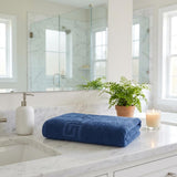 Set of Four Navy Blue Greek Key Turkish Cotton 40" X 60" Bath Sheet - HomeRoots - Flyclothing LLC