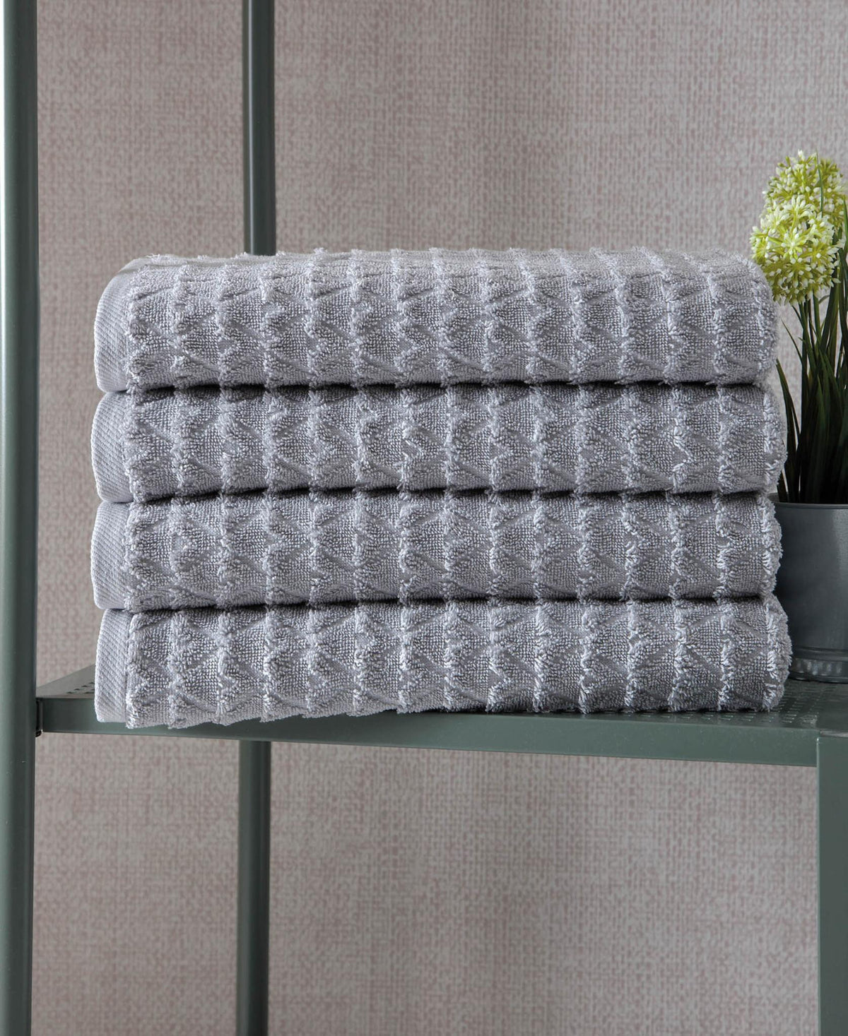 Set of Four Light Gray Geometric Turkish Cotton 27" X 54" Bath Towels - HomeRoots - Flyclothing LLC