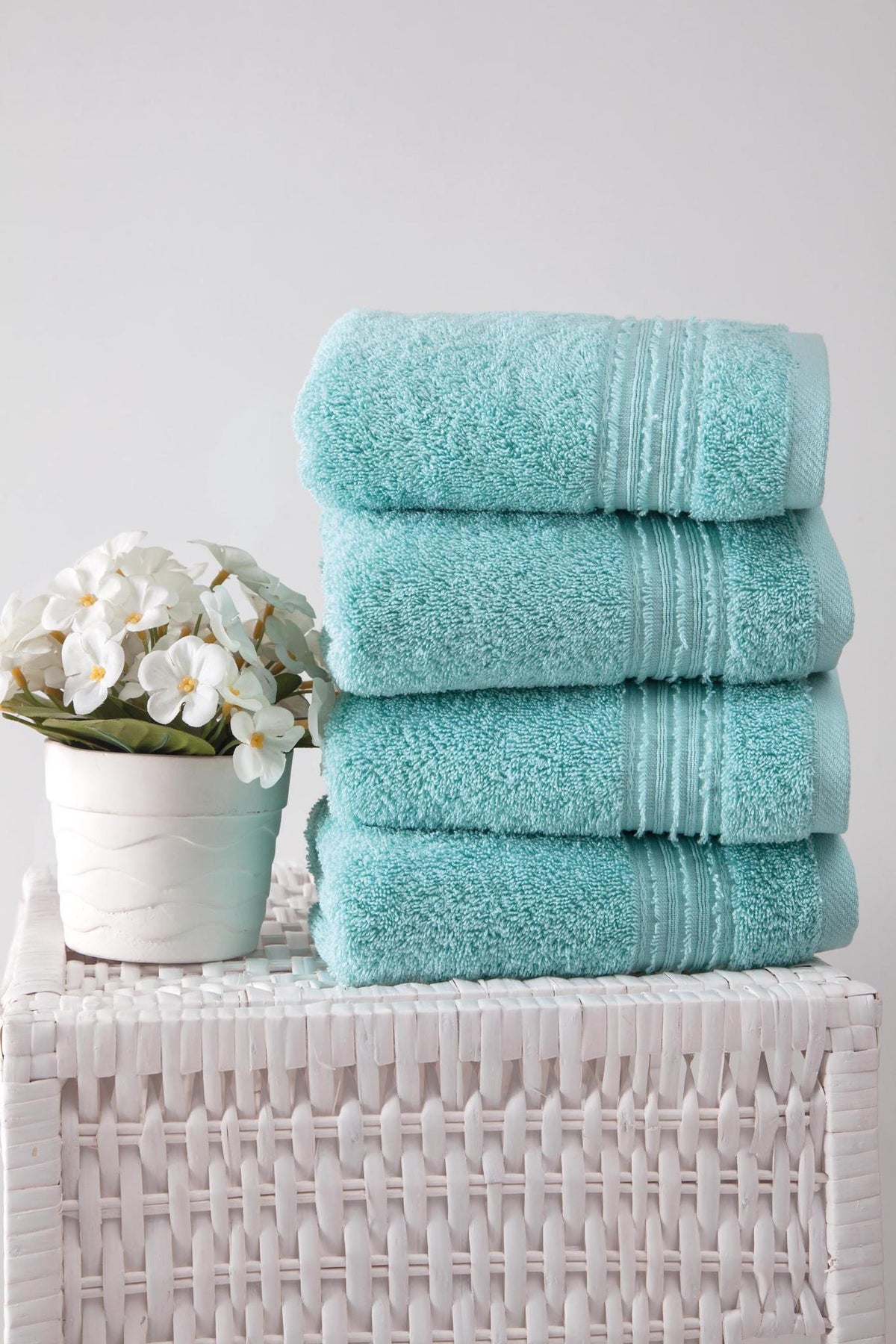 Set of Four Aqua Turkish Cotton 16" X 30" Hand Towels - HomeRoots - Flyclothing LLC