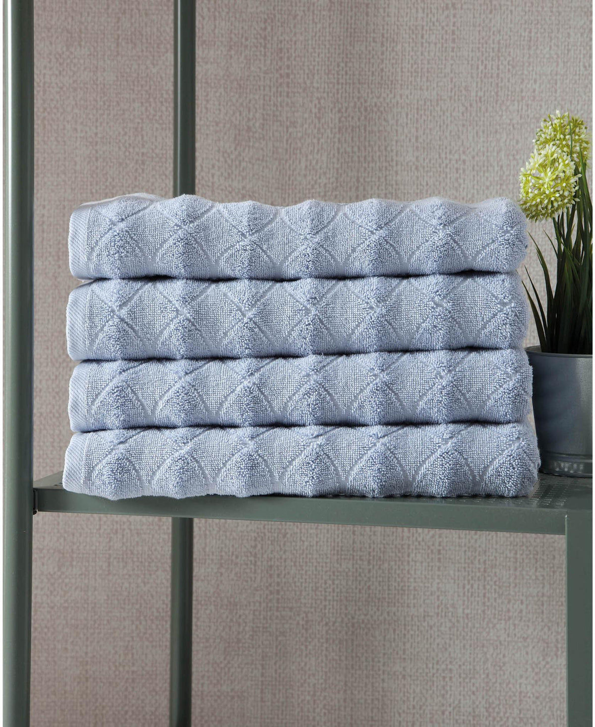 Set of Four Blue Geometric Turkish Cotton 27" X 54" Bath Towels - HomeRoots - Flyclothing LLC