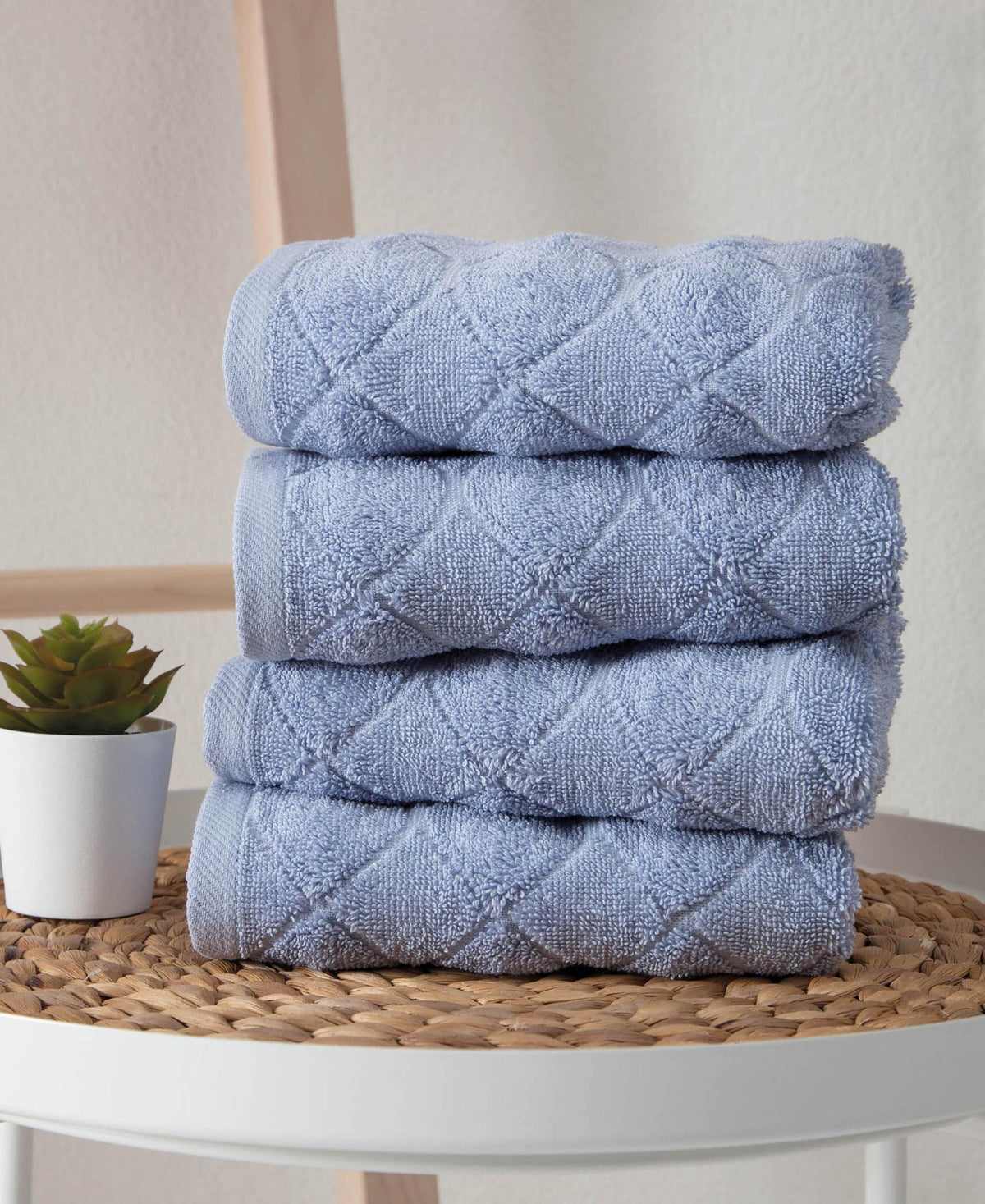 Set of Four Blue Geometric Turkish Cotton 16" X 30" Hand Towels - HomeRoots - Flyclothing LLC
