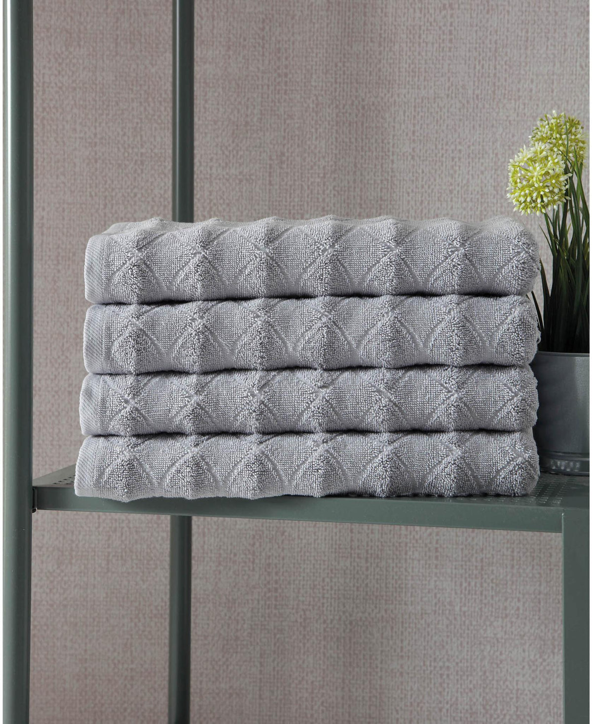 Set of Four Gray Geometric Turkish Cotton 27" X 54" Bath Towels - HomeRoots - Flyclothing LLC