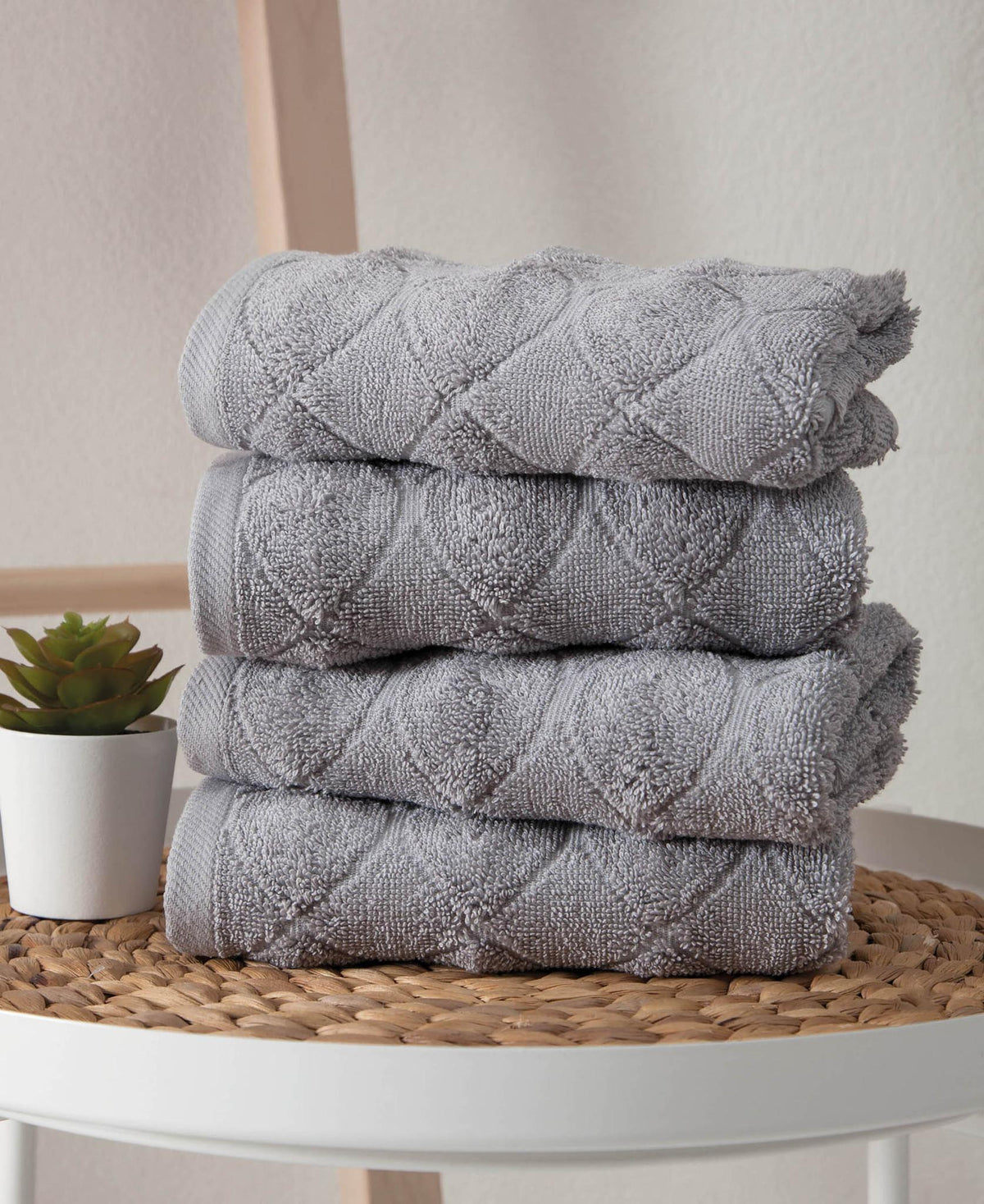 Set of Four Gray Geometric Turkish Cotton 16" X 30" Hand Towels - HomeRoots - Flyclothing LLC