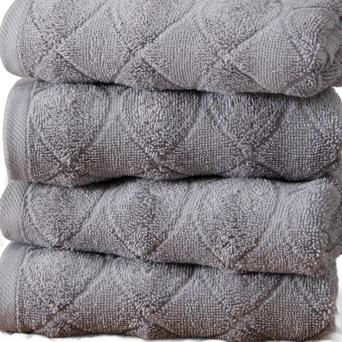 Set of Four Gray Geometric Turkish Cotton 16" X 30" Hand Towels - HomeRoots - Flyclothing LLC