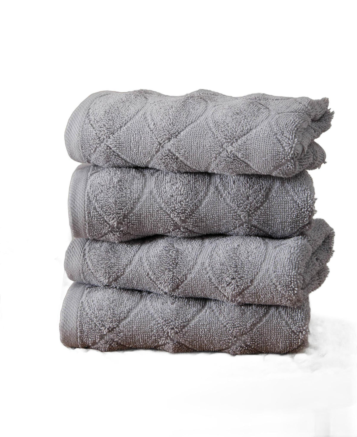 Set of Four Gray Geometric Turkish Cotton 16" X 30" Hand Towels - HomeRoots - Flyclothing LLC