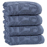 Set of Four Blue Floral Turkish Cotton 16" X 30" Hand Towels - HomeRoots - Flyclothing LLC