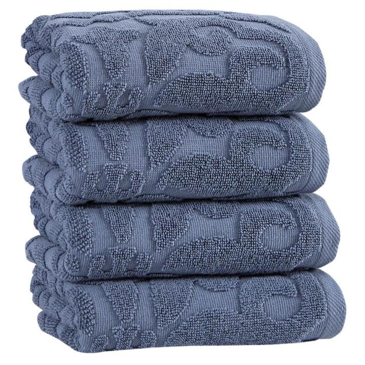 Set of Four Blue Floral Turkish Cotton 16" X 30" Hand Towels - HomeRoots - Flyclothing LLC