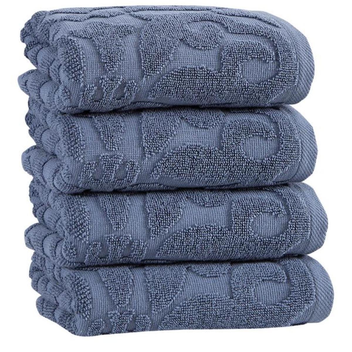 Set of Four Blue Floral Turkish Cotton 16" X 30" Hand Towels - HomeRoots - Flyclothing LLC